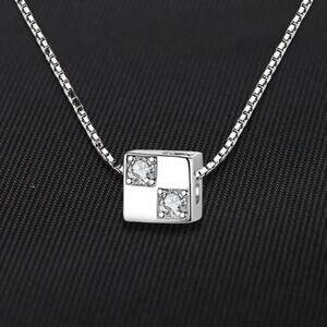 Geometric Square Cube Pendant Necklace Minimalist Design Sterling Silver 925 NWT